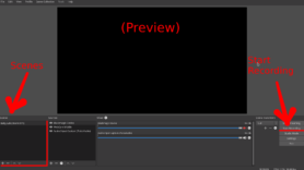 Example screenshot OBS studio with scenes and start recording highlights.